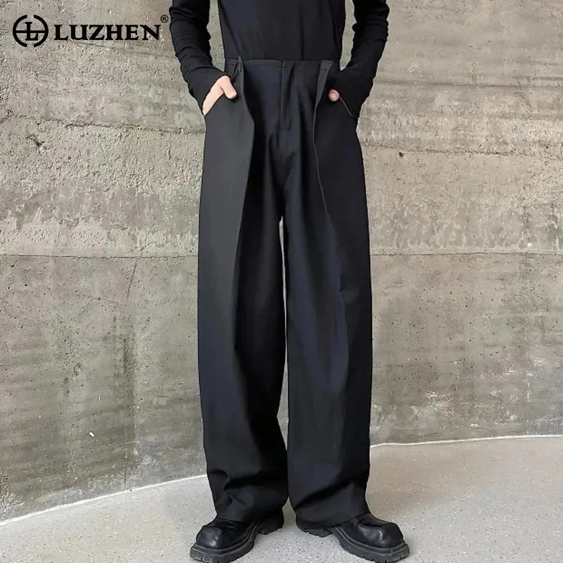 

LUZHEN 2024 Men's Baggy Casual Suit Pants New Pleated Original Splicing Design Trendy Korean Straight Leg Trousers Autumn 19692a