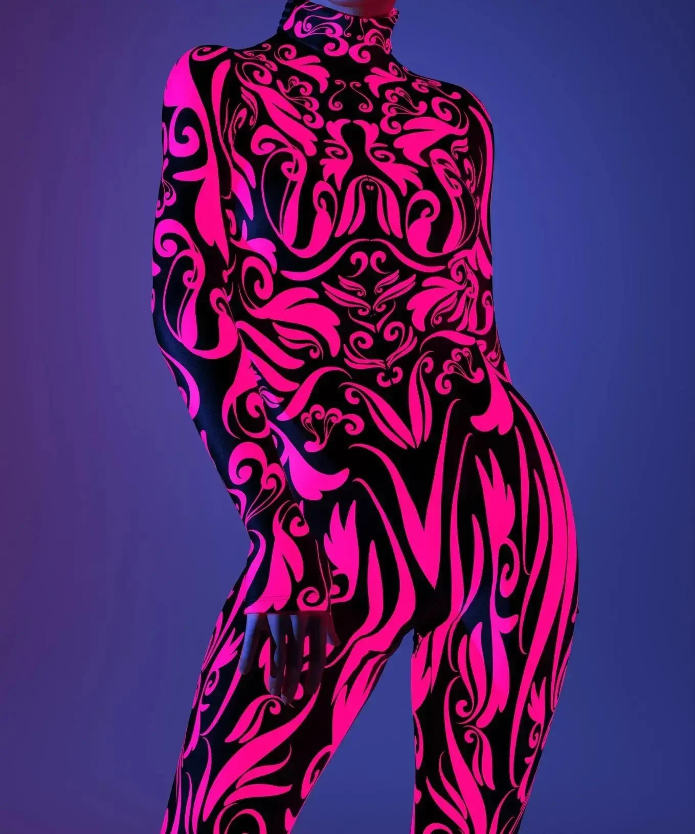 Zebra Pattern Cosplay Costume Women Art 3D Irregular Lines Jumpsuit Halloween Punk Bodysuit Long Sleeve Performance Zentai Suit