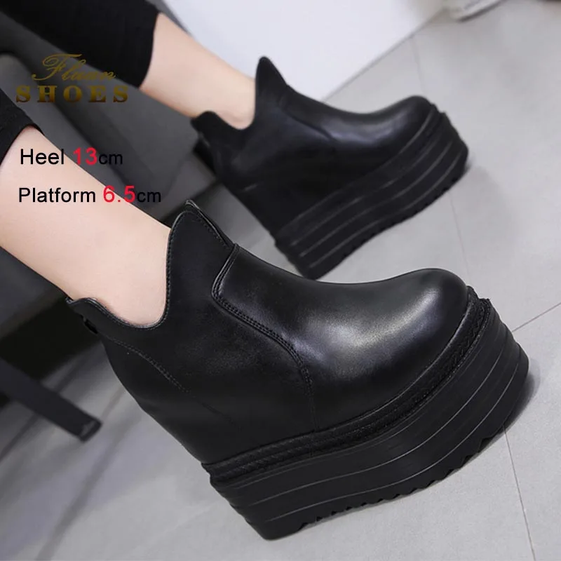 

Новые модные универсальные черные ботильоны, женские короткие ботинки на толстой платформе, увеличивающие рост, женские туфли на очень высоком каблуке 13 см