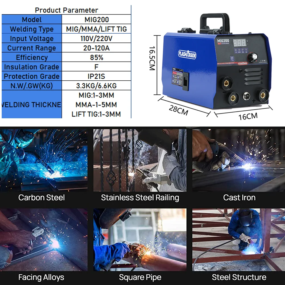 Mig Welders Полуавтоматический аппарат для негазовой сварки без газа 3 в 1 MIG MMA LIFT TIG Arc Welder 220 В для бытовой сварки