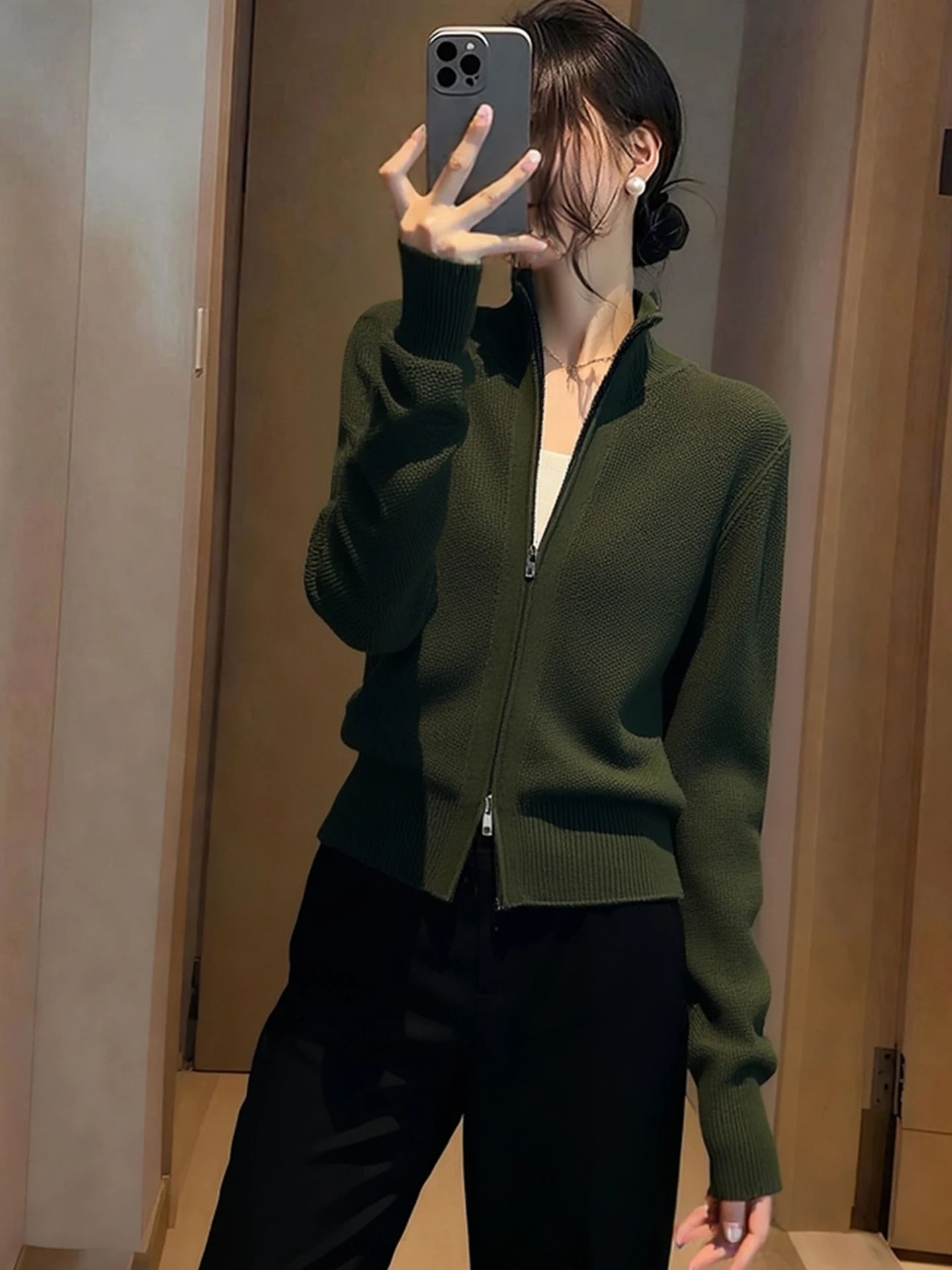 

Trendy 2026 Autumn Winter Lazy Sle Zipper Knitted Open Cardigan Women's Long Sve Versatile Faion Loose Sweater Jaet