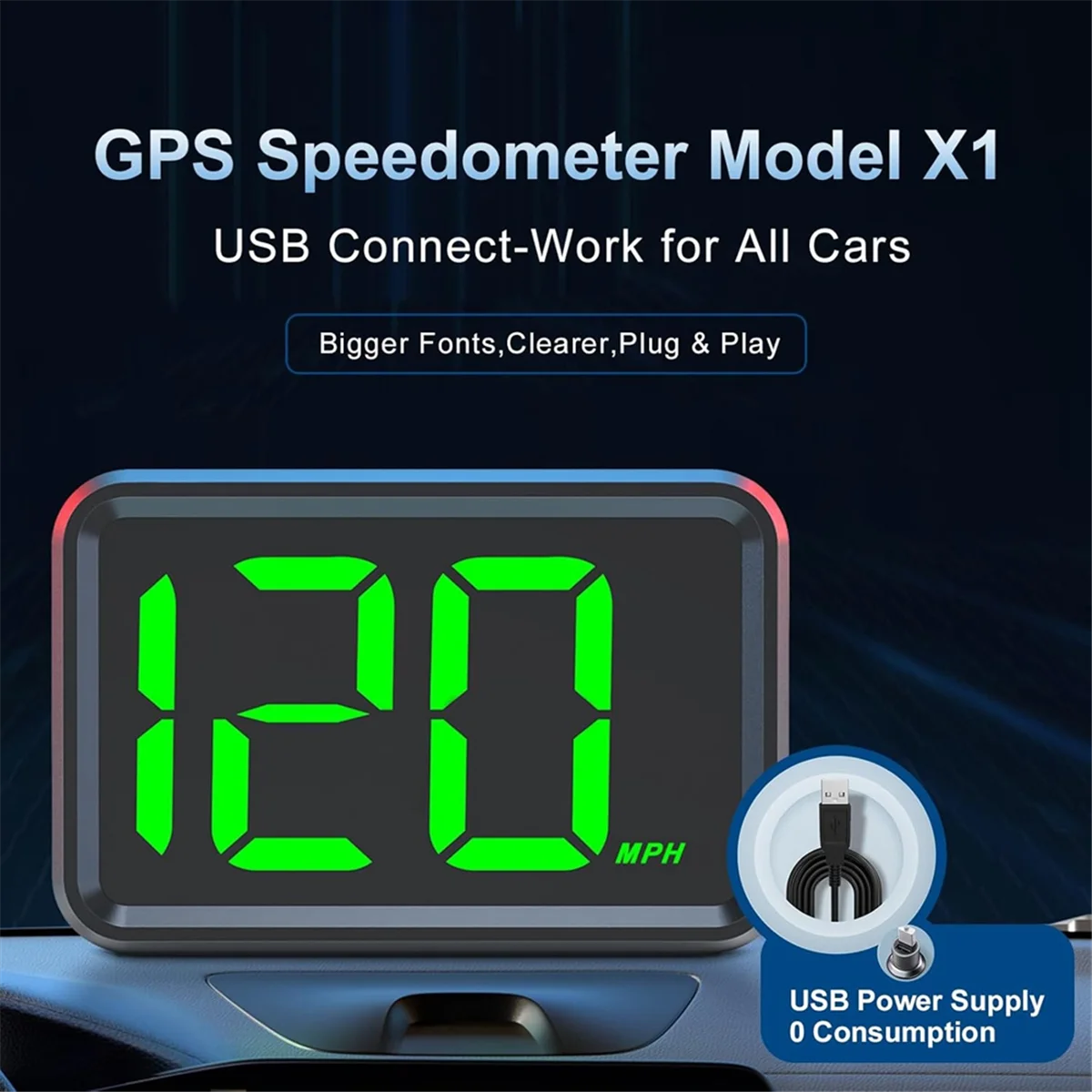 عداد السرعة GPS للسيارة، عداد السرعة العالمي MPH، توصيل USB، شاشة عرض السرعة الرقمية لجميع السيارات والشاحنة - L49A
