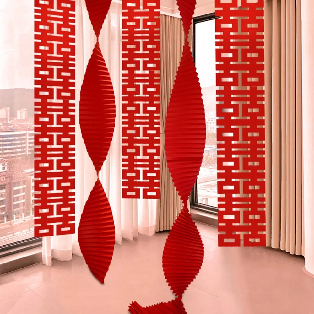 

Red Chinese Wedding Hanging Flags Traditional Festive Double Happiness Pendant DIY Crafts Door Curtain Hanging Decor Home Decor