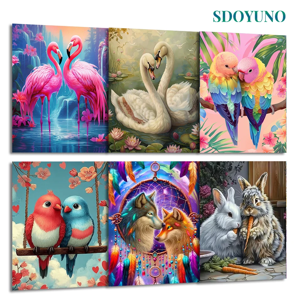 

SDOYUNO Painting By Numbers Draw For Adults Valentines Day Gift couple Animals Handwork Acrylic Paints Framed Drawing On Canvas