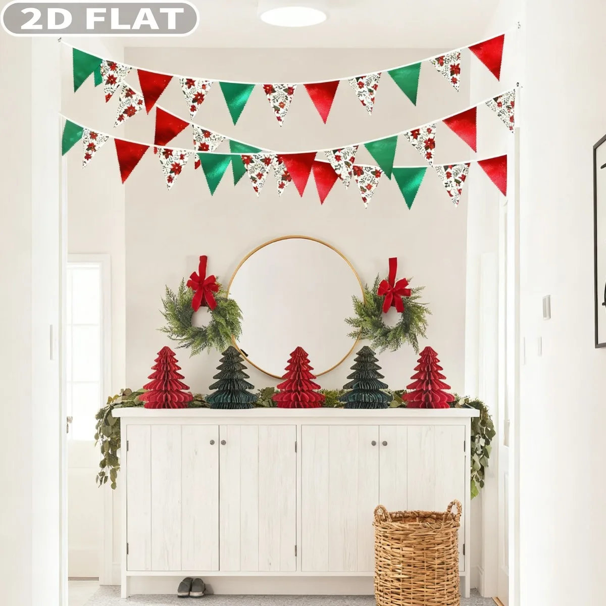 

32pcs 5x7 Inch Christmas Red Green Triangle Flag Polyester Pennant Garland Streamer for X-mas Birthday Christmas Happy New Years