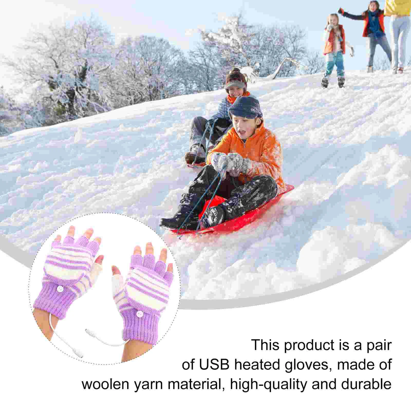 USB Heated Gloves Winter Thermal Warm Knitting Half or Full Finger Hands Warmer Women Mitten Womens