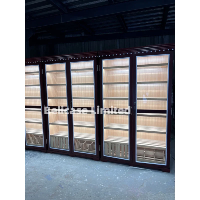 customized.New Product Swing Glass Door Cigar Display Cabinet with Tray Led Light Large Commercial Cigar Wooden Humidor