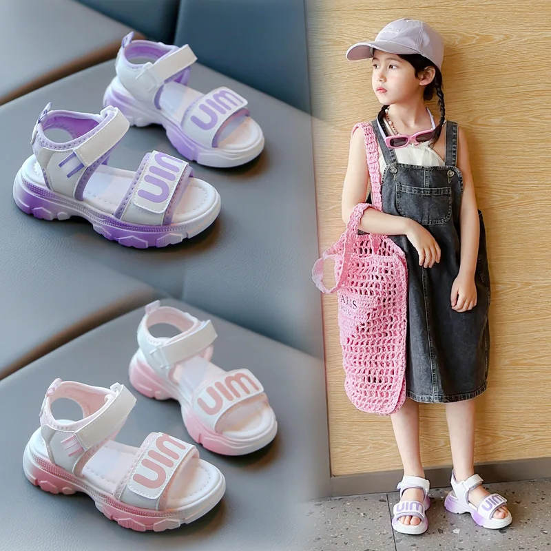 Girls' sandals 2024 new non-slip  soft-soled sports beach shoes Summer children fashion non-slip shoes children's princess shoes