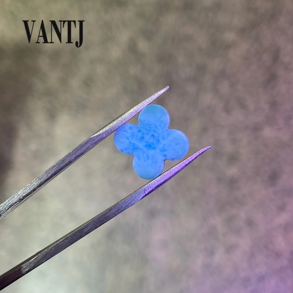 

VANTJ Natural Blue Larimar Four Leaf Clover Loose Gemstone Fine Jewelry Silver Gold Mounting for Women Lady Party Gift With Box