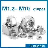 10 unids/lote 304 tuercas hexagonales de acero inoxidable DIN555 M2 M2.5 M3 M3.5 M4 M5 M6 M8 M10