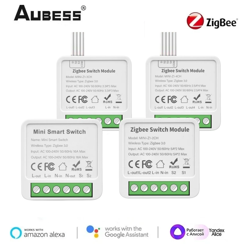 

AUBESS Tuya ZigBee Switch Mini Smart Switch 1/2/3/4gang 2-Way Control Relay Smart Home Via Alexa Google Home Alice Smart Life