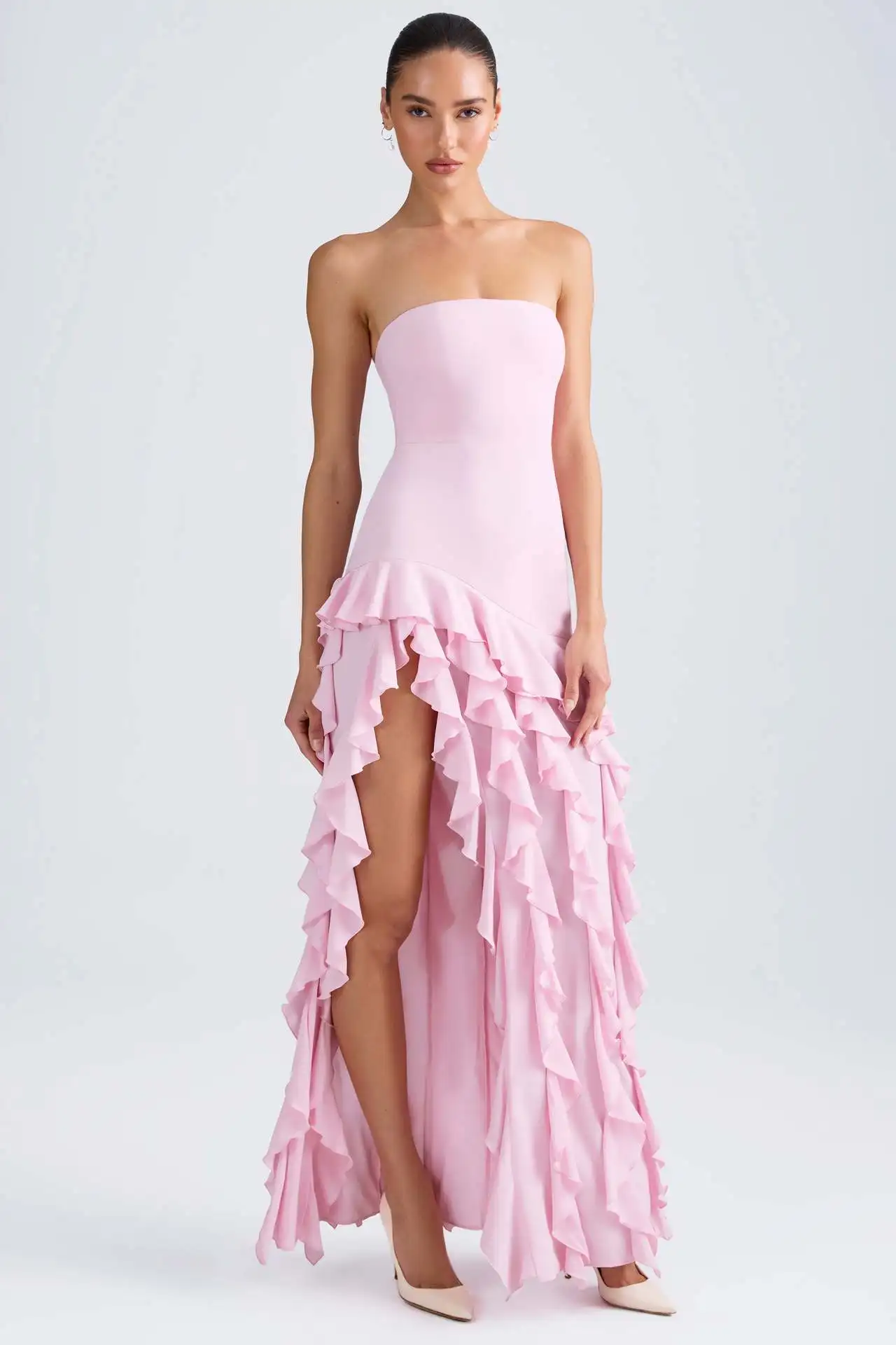 Vestido de noite elegante da senhora sexy sem alças fora do ombro midi vestido sólido em camadas sexy vestido formal 2025 verão fino ajuste vestido