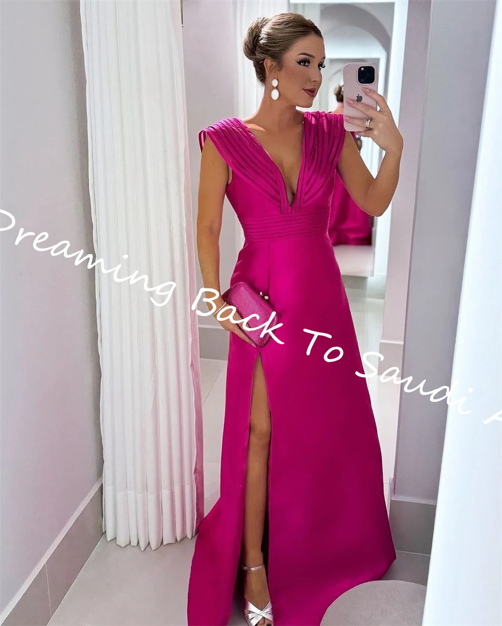 customized Customized High Quality V-Neck Backless Evening Dresses Elegant Spaghetti Straps Side Slit Satin Vestido De Festa Rob