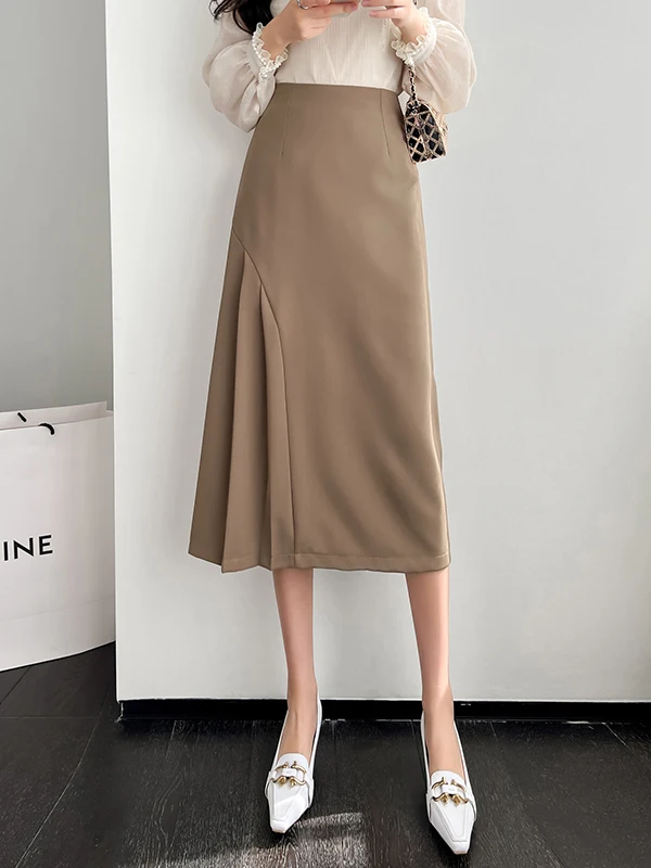

High Waist Slim A-Line Midi Skirt Women's Mid-Length Pleated Skirt 2026 Autumn Winter New Versatile Open Split One-Step Skirt