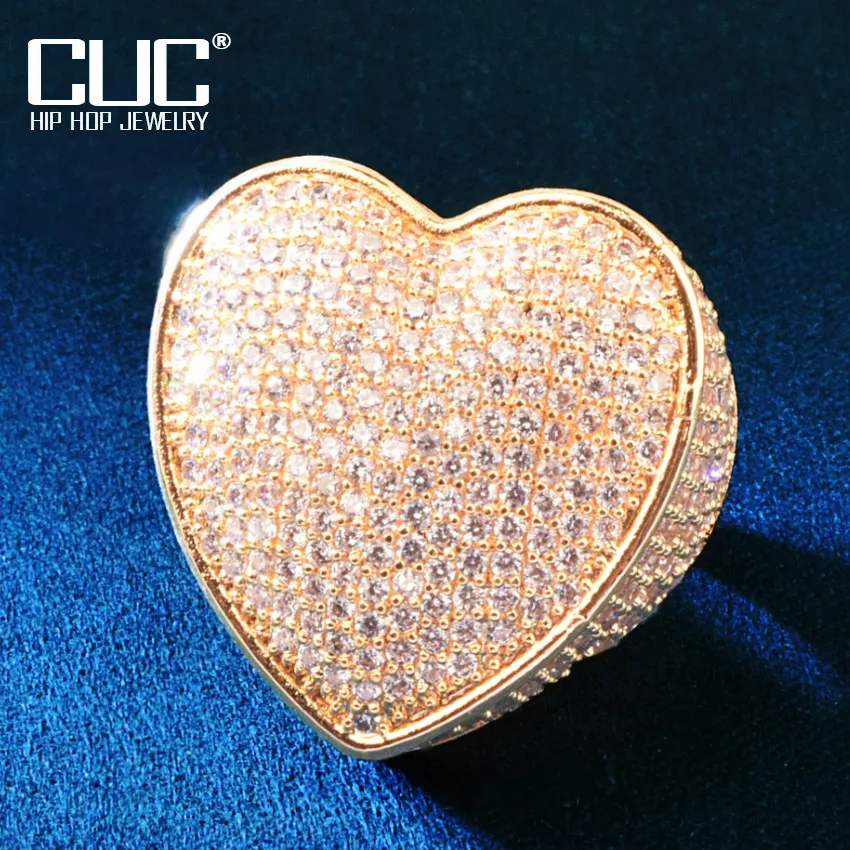 

CUC Heart Love Shape Ring For Men Women Bling Zircon Copper Charm Gold Color RINGS Fashion HipHop Jewelry Gift