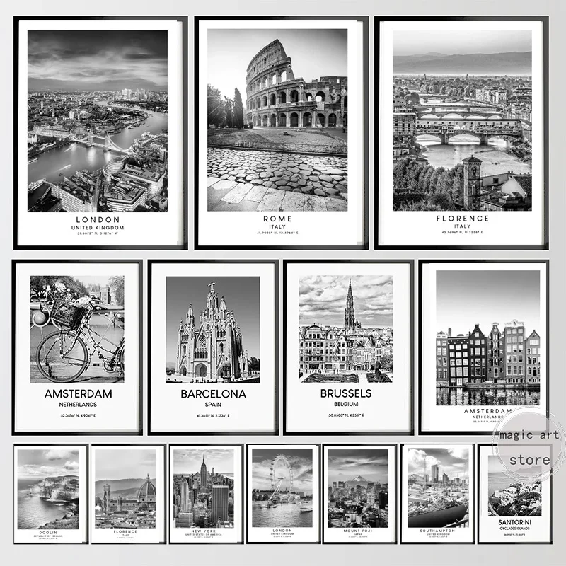 Florence Italy Rome Travel Colosseum Cities Landmark Art Black and White Posters Canvas Painting Wall Prints Picture Home De