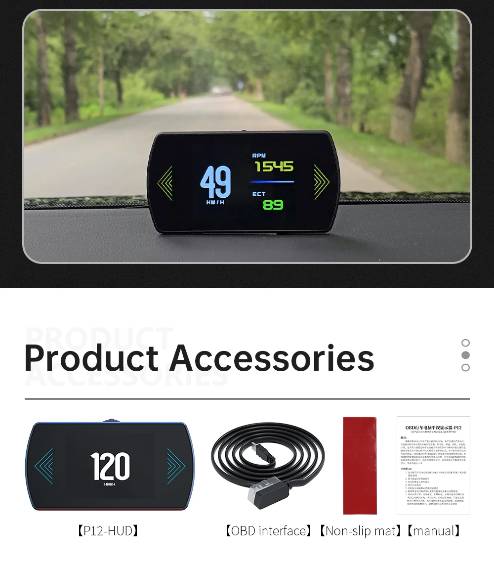 P12S Car Head Up Display OBD2 Auto On-board Computer Security Alarm Digital Speedometer Water Temp Fuel Consumption OBD HUD