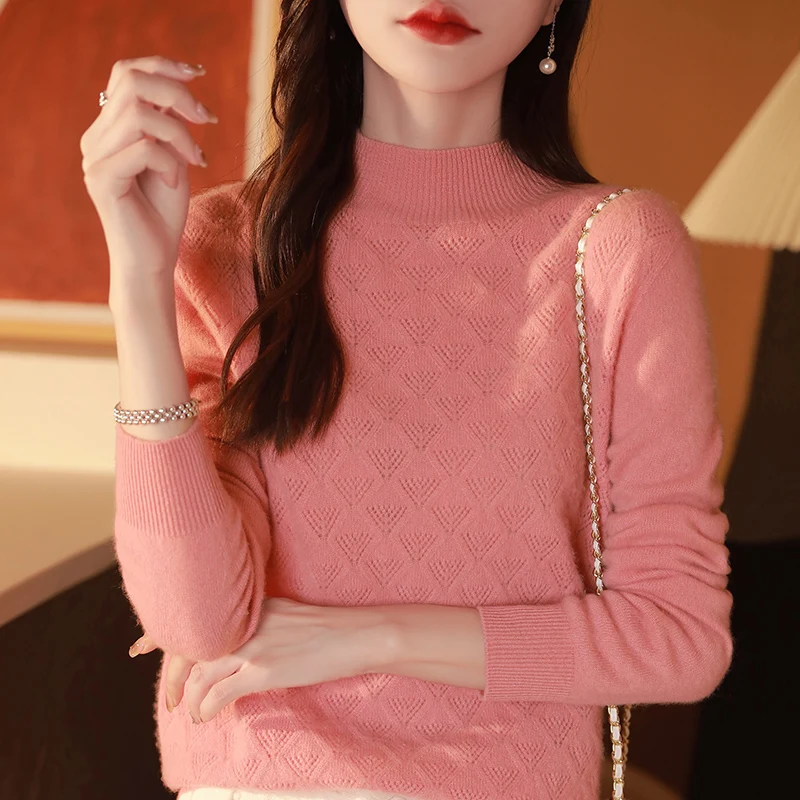 Moda Basic 100% Lana Merino Donna Tinta unita Collo a lupetto Maniche lunghe Maglione Pullover Cashmere Morbido Abbigliamento caldo delicato Top