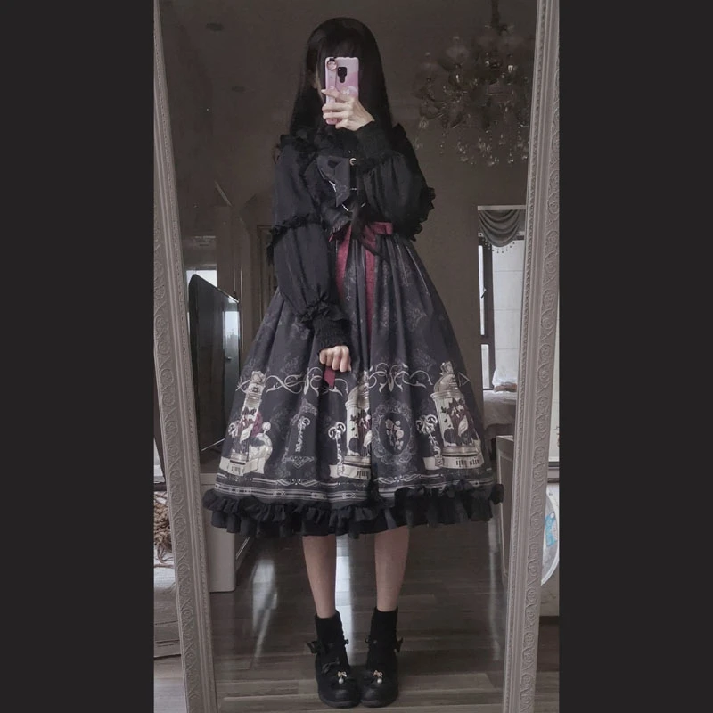 Gothic Style Vintage Lolita Jsk Dress Women Japan Harajuku Cosplay Costumes Nightingale and Rose Victorian Princess Party Dress