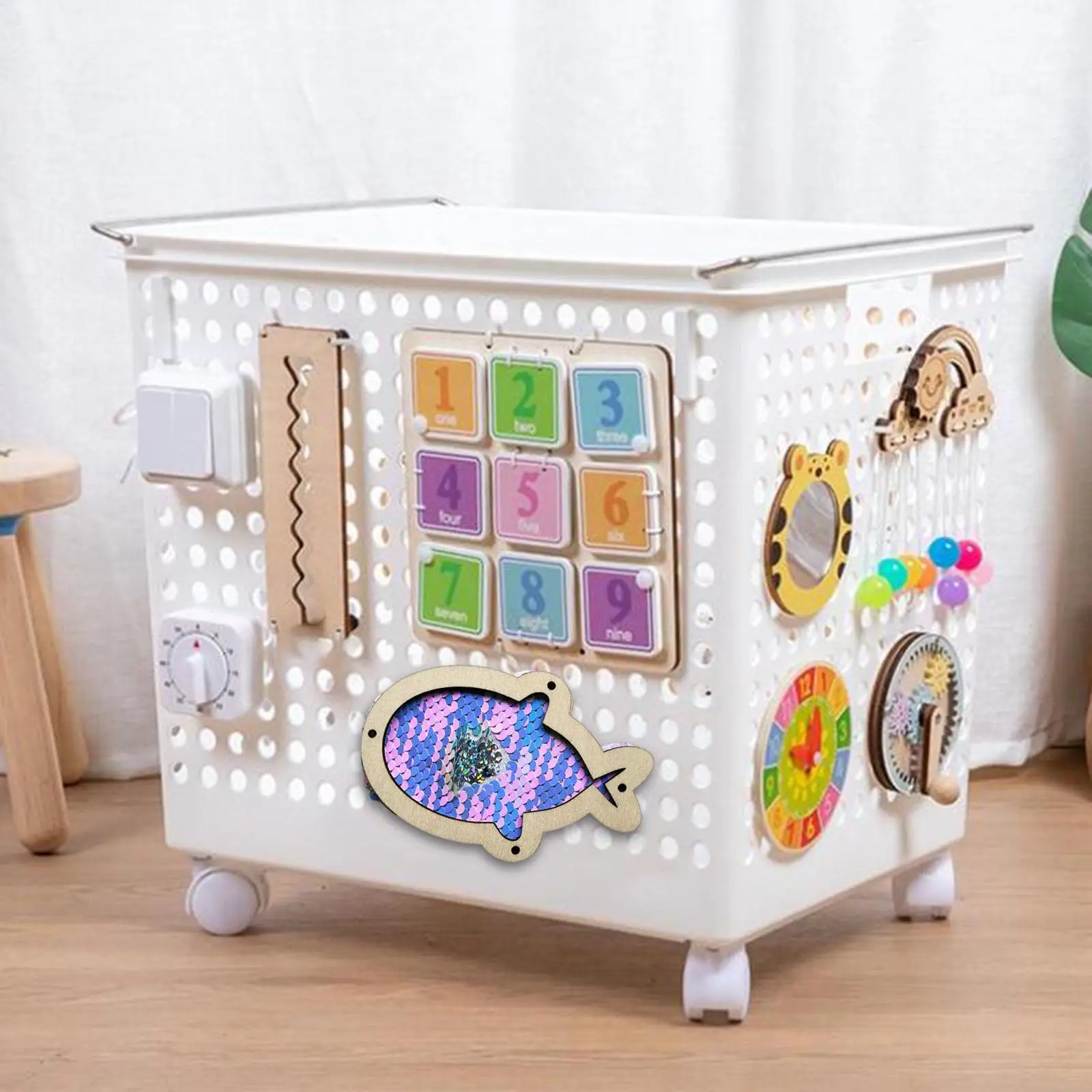 Busy Board Cognition Toy Sensory Accessories Fish Shape DIY Wooden Material Supports Coordination Suitable for Preschool