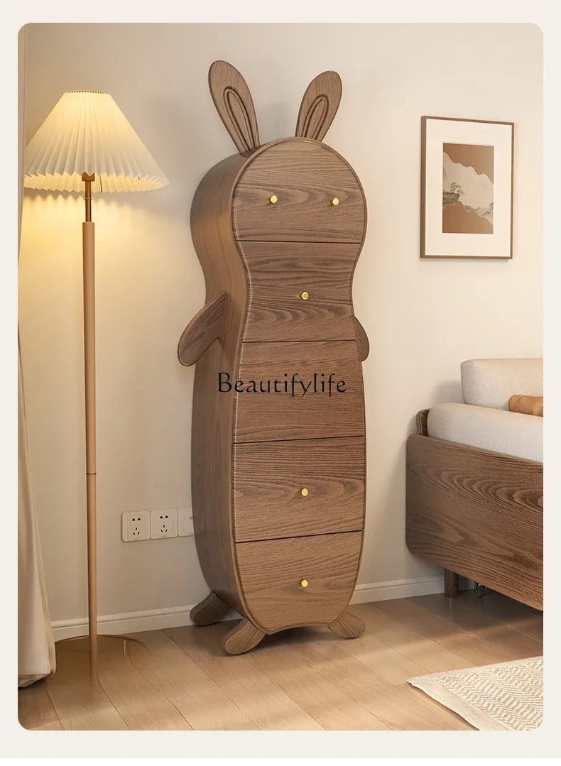 

Solid wood rabbit storage cabinet living room against the wall bedroom bedside storage drawer locker