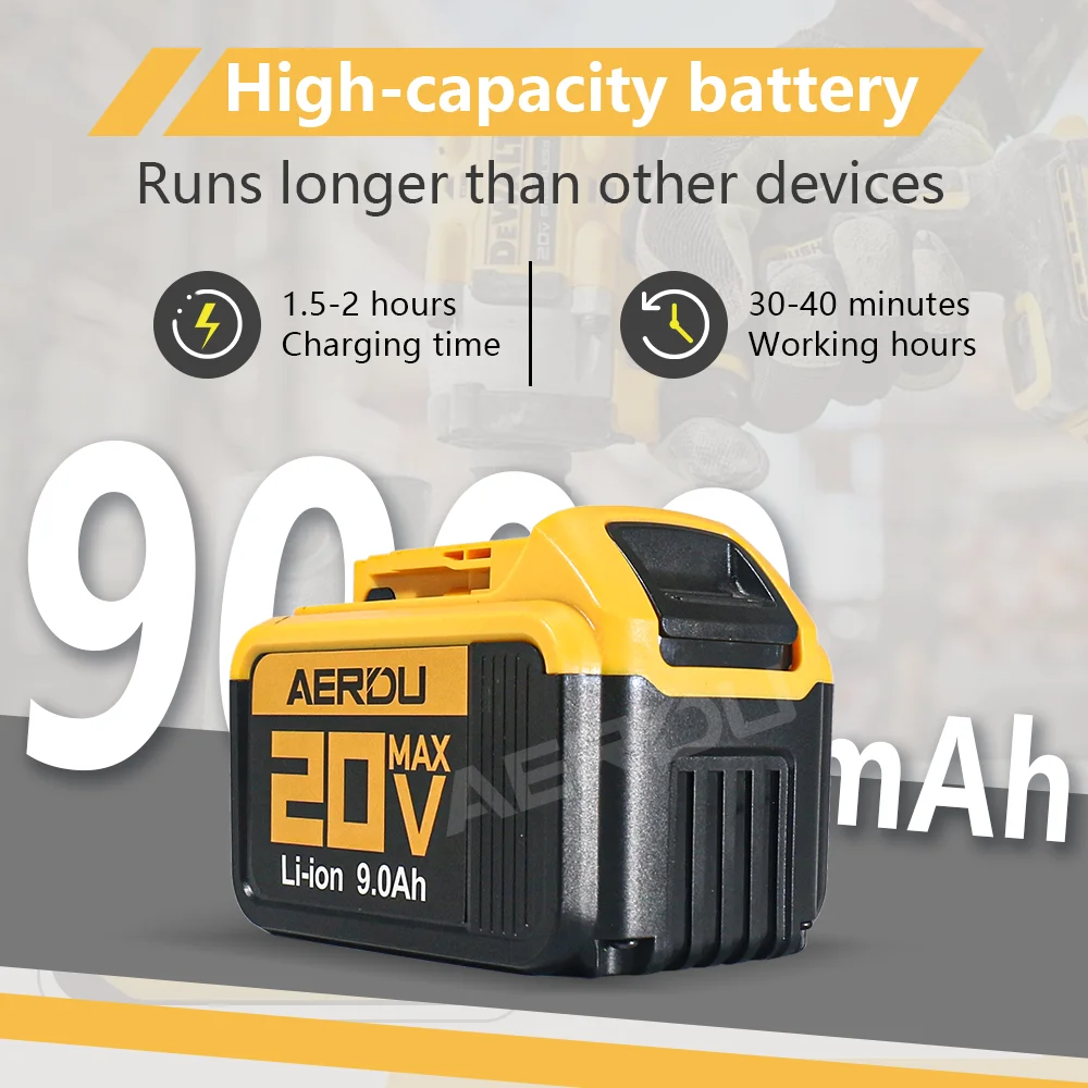 AERDU For Dewalt 20V 6000mAh 9Ah Power Tools Lithium-Ion Battery For Dewalt 20V DCB206 DCB200 DCB205 DCF845 DCF850 DCF892 DCF911