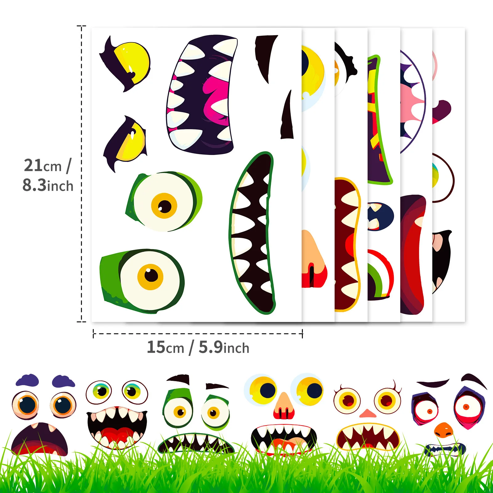 6Sheets Halloween DIY Puzzle Sticker Games 6 Grimace Decoration Make A Face Funny Assemble Jigsaw Stickers Kid Educationl Toys