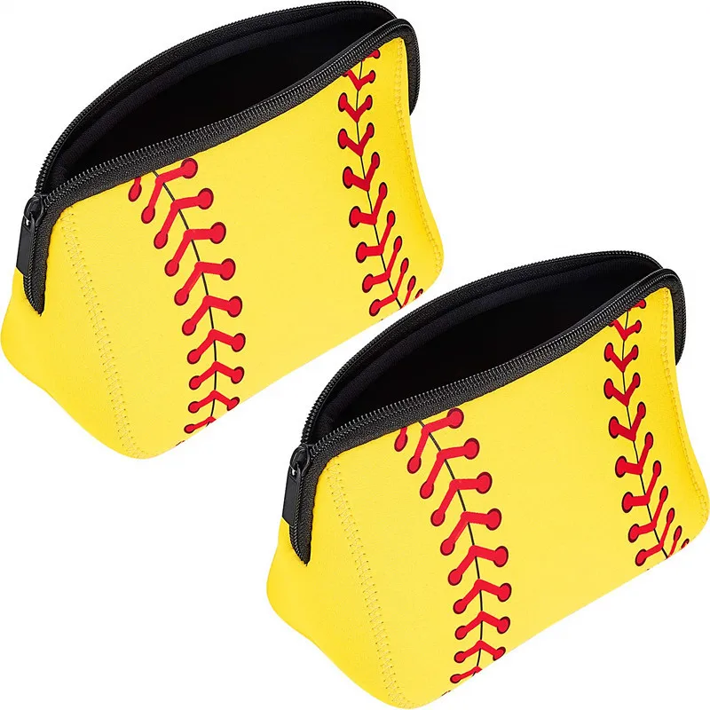 10pcs Makeup Bag Women Neoprene Yellow Softball Large Capacity Solid Cosmetic Bags