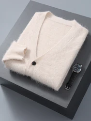 Cárdigan de Cachemira con cuello en V para hombre, prendas de punto de visón sólido básico, suéter informal inteligente, ropa suave y cómoda, Top de otoño e invierno, 100%