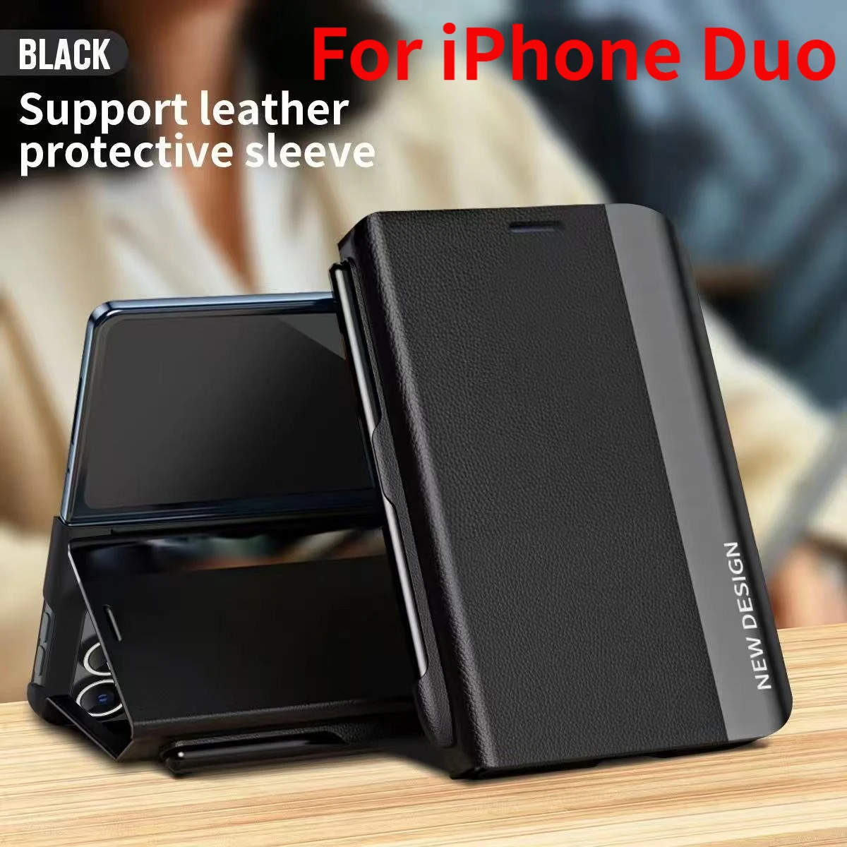 PU Leather Flip Phone Case For Magsafe For iPhone Duo  Built-in S Pen Slot with Stylu Kickstand Full Cove