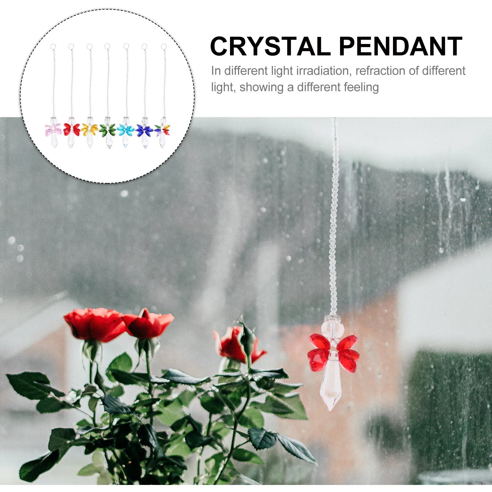 

7Pcs Angel Cross Pendant Crystal Quartz Decorative Pendant Home Hanging Decor for Ceiling Lamp Curtain Garden Elegant Ornament