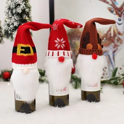 Christmas Decoration Wine Bottle Cover Cartoon Forester Rudolf Faceless Doll Wine Bottle Bag Xmas New Year Dinner Table Decor