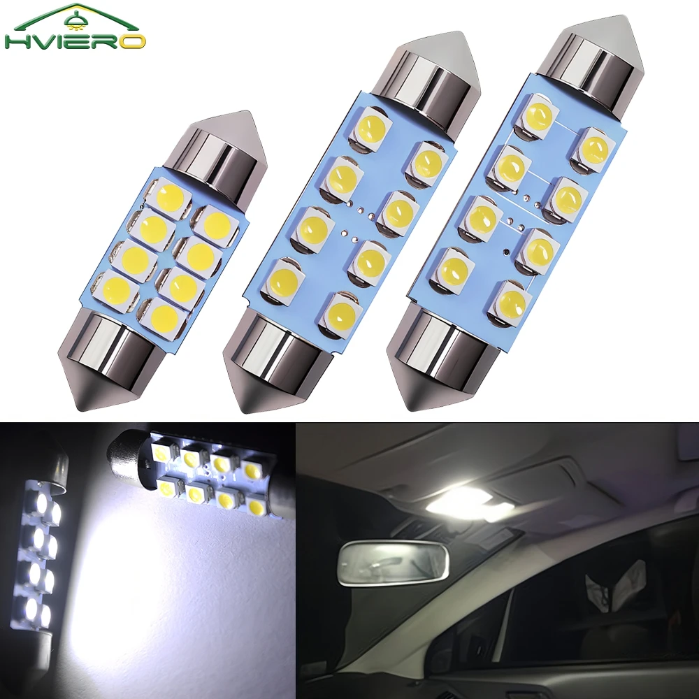 

10 шт. автомобильный светодиодный светильник T10 3528 1210, белый, 8SMD, куполообразная внутренняя лампа 31 мм, 39 мм, 41 мм, багажник, 12 В постоянного тока, индикатор оборудования для чтения, сигнал