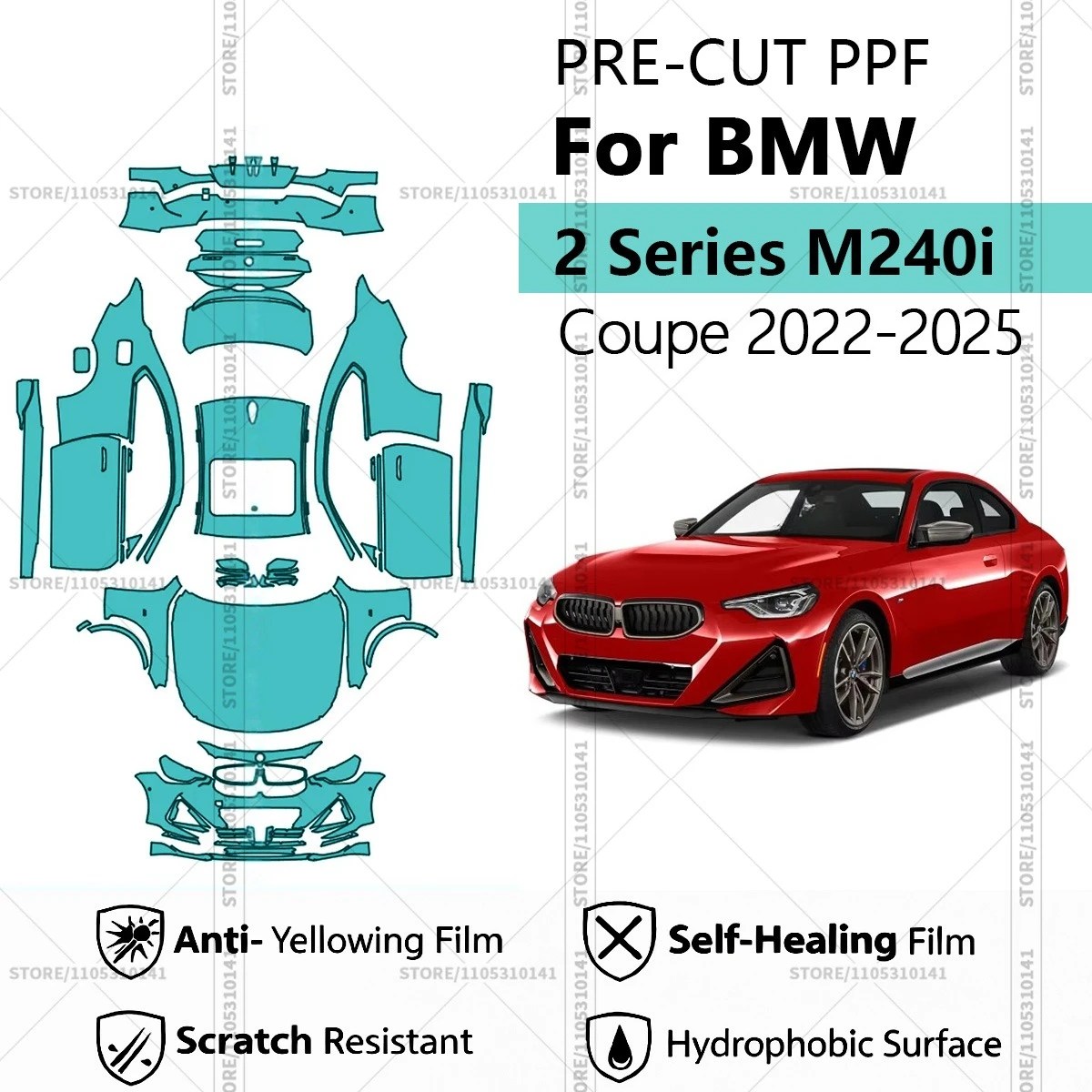 

Предварительно нарезанная прозрачная защитная пленка PPF для автомобиля, полная защита кузова для BMW 2 серии M240i Coupe 2022-2025