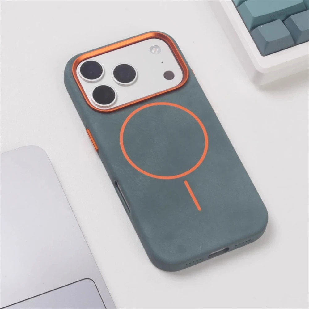 Luksusowe etui z teksturą skóry słonia z PU, kompatybilne z Magsafe, do iPhone 18 17 Pro Max Air 16 15 13 14, z metalowym obiektywem, magnetyczne, odporne na upadki. — zdjęcie produktu 2