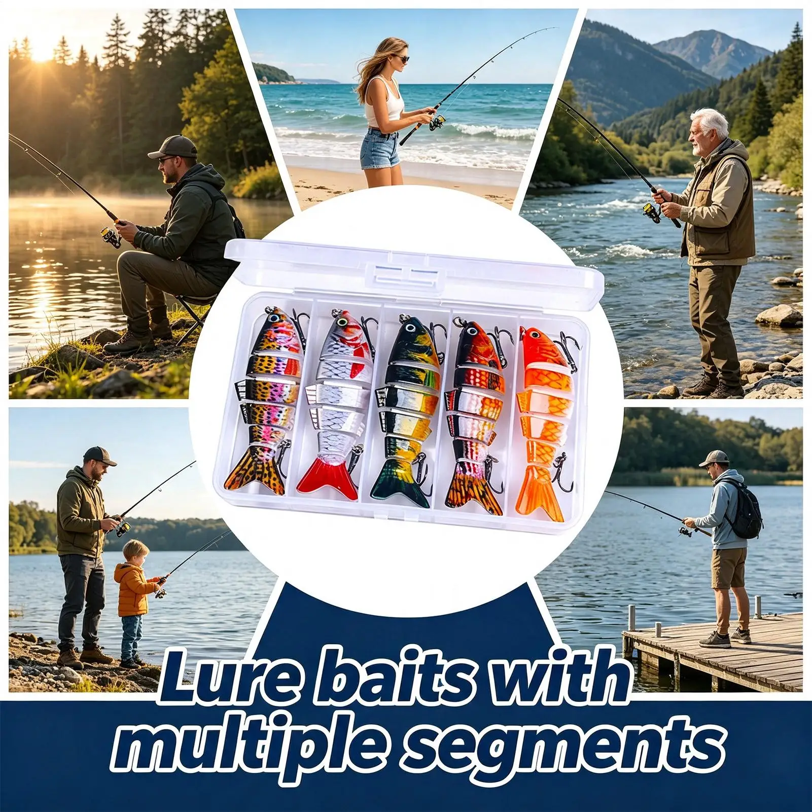 Fishing Lure Kit 5 Pieces 6-Segment 3D Easy Catch Portable Tackle 3D Bait Hook Fishing Accessories For Outdoor Saltwater Sea