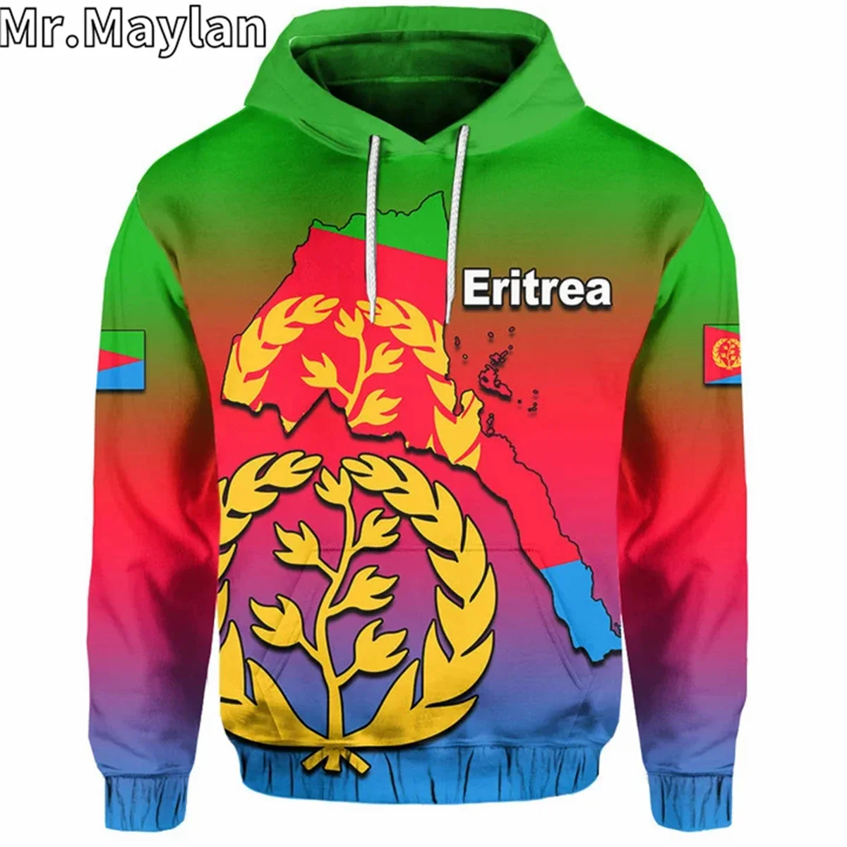 Africa Country ERITREA Flag And Olive Branches 3D Print Unisex Hoodie Men Streetwear Zip Pullover Casual Jacket Tracksuits K-708