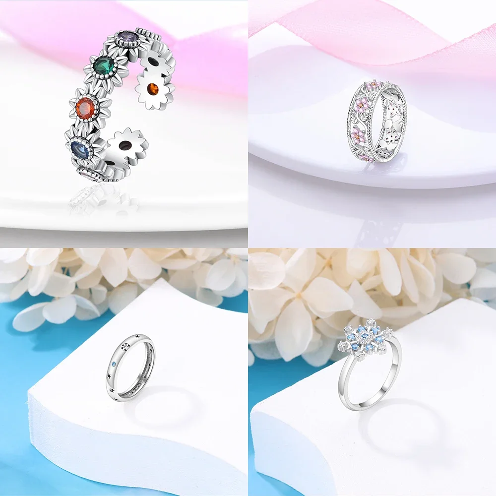 Bague en argent regardé 925 pour femme, série de fleurs végétales, bague rose verte en fleurs, bijoux fins haut de gamme, cadeau de fête des mères