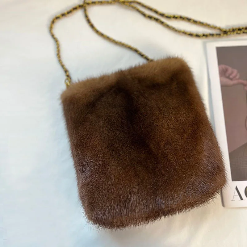 New Women's Shoulder Bag Real Mink Hair Zero Wallet Korean Version Fashion Plush Chain Bag Girl's Birthday Gift 2023