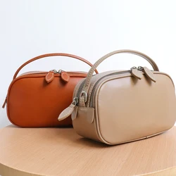 Women's Plain Solid Color Minimalist Vegetable Tanned Leather Top-handle Cross body Bag Real Cowhide Small Fashion Chic Daily