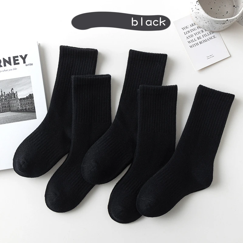 5 أزواج 100% القطن الأطفال جوارب أنبوبية طويلة الفتيات الفتيان طفل الخريف الشتاء الدافئة أبيض أسود طالب جوارب رياضية ل 1-12 سنة #2