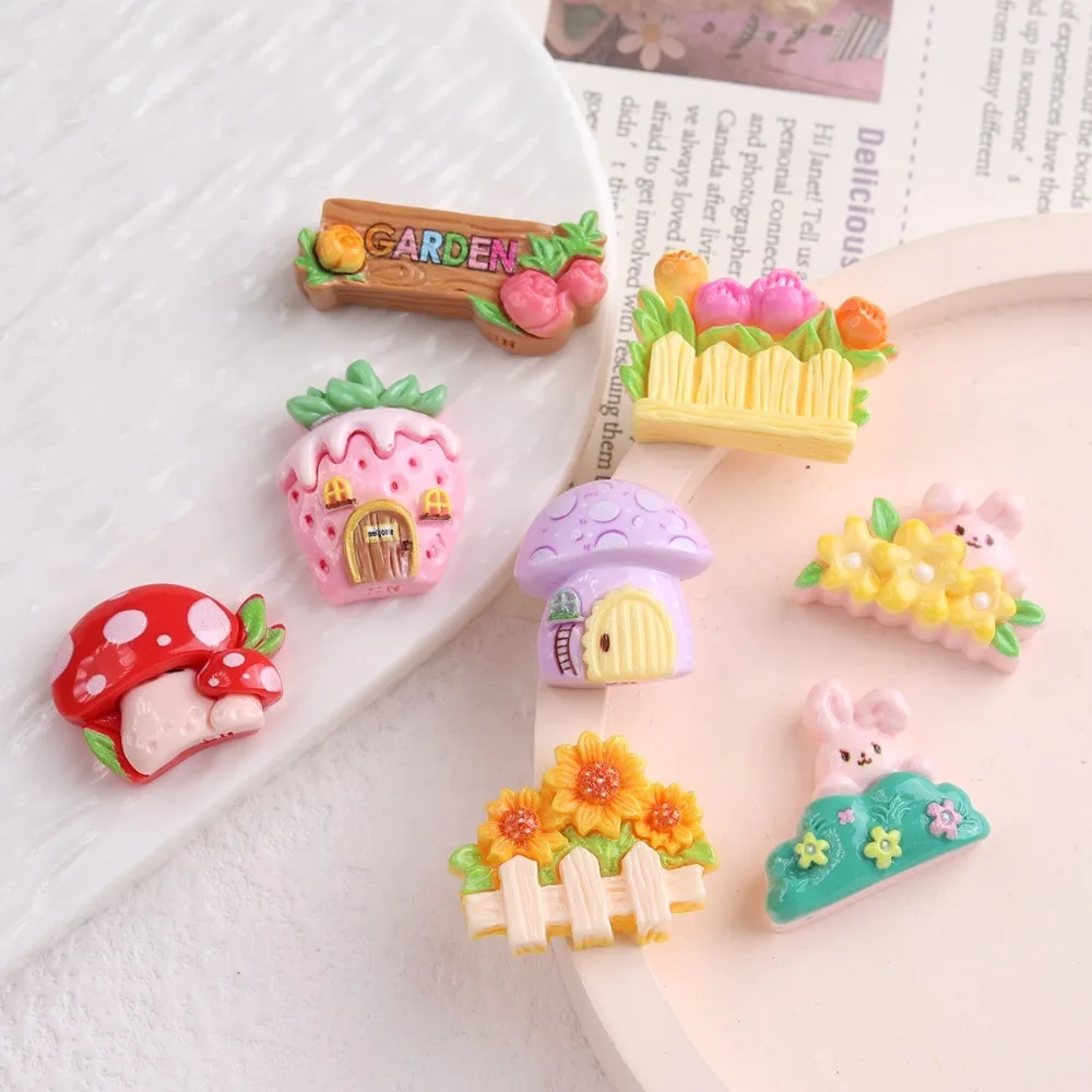 10pcs Kawaii Resin Flatback Mini Garden Fence Charms Cabochons Embellishments for DIY Ornament Crafts Scrapbook Home Decorations