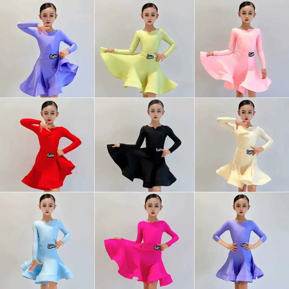 

Детская одежда для бальных танцев сальсы, красочная тренировочная одежда для латинских американцев для девочек, платье для бальных танцев, костюм для соревнований