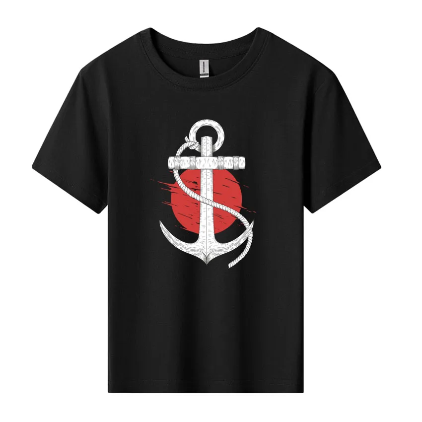 Japanese style Ship's Anchor Printed Children Boys Neutral T-shirt Girls Tee Anime Cartoons Casual Kid Boy Short Sleeve Tops ﻿