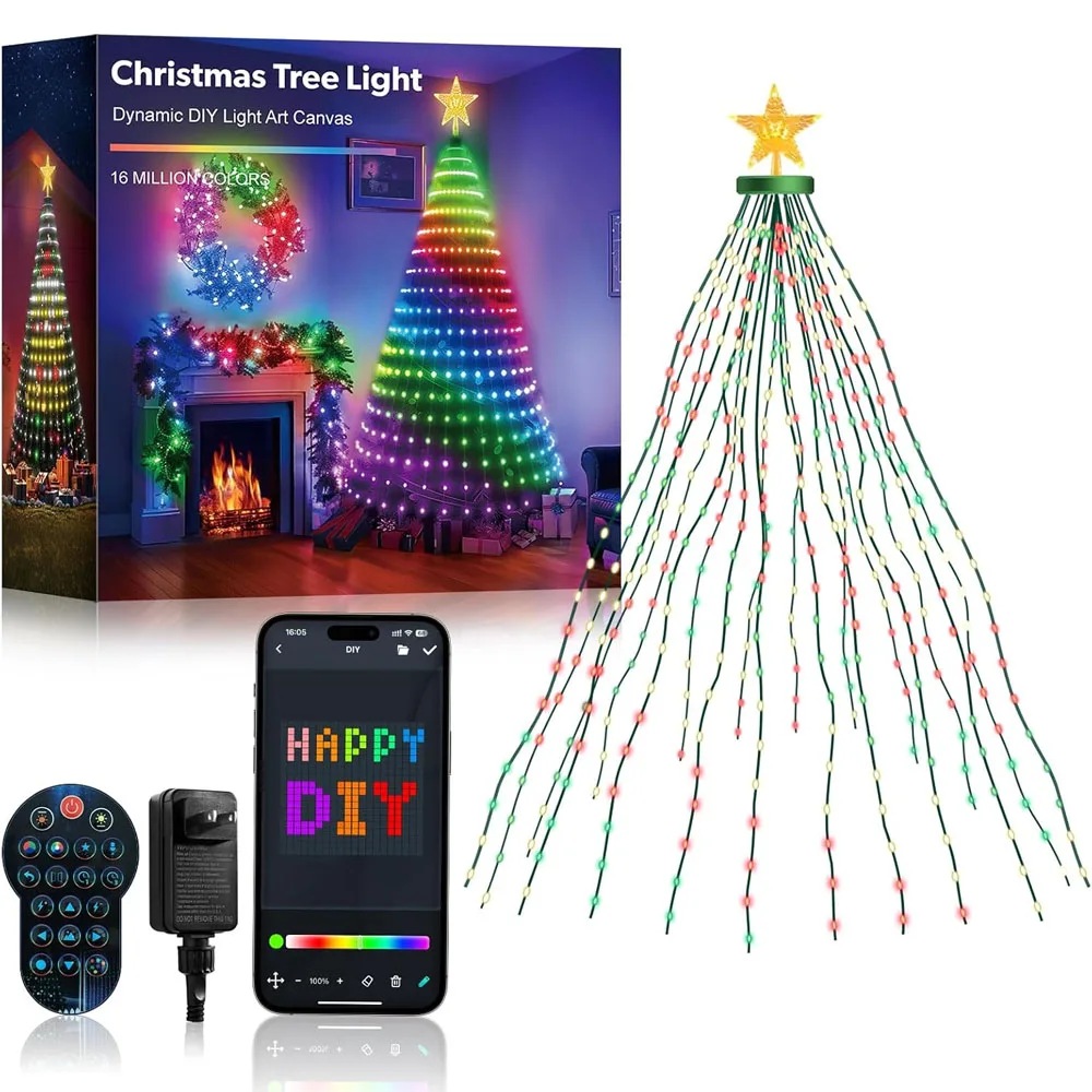 クリスマスツリーledライト-400led-スマートrgb-ledストリングライト-室内-屋外ツリー用-ホリデーデコレーション-アプリ-リモコン操作