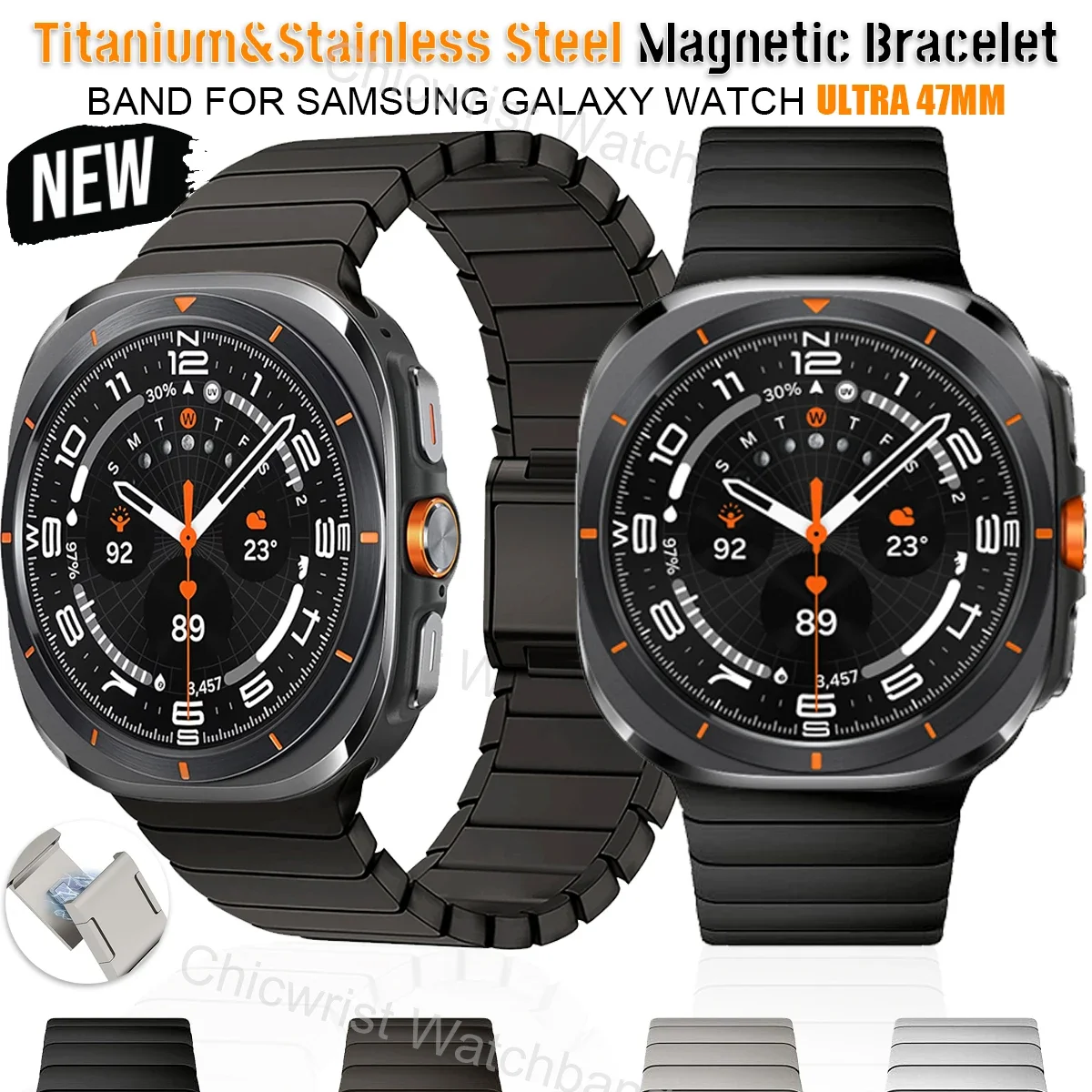 

Ремешок из нержавеющей стали и титана для Samsung Galaxy Ultra, роскошный браслет с магнитной петлей Galaxy ULTRA47, аксессуар для ремешка для часов