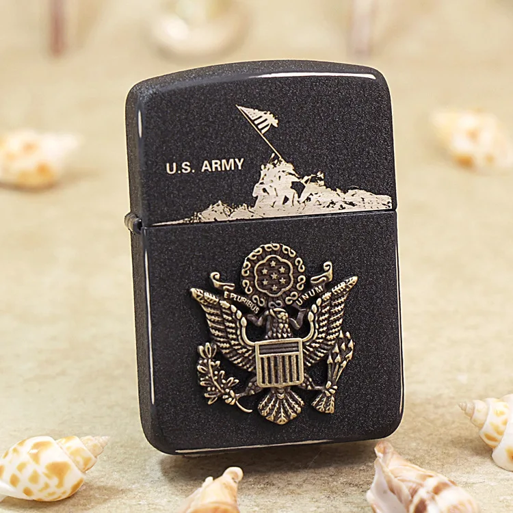 

Genuine Zippo US Army Emblem oil lighter copper windproof cigarette Kerosene lighters Gift with anti-counterfeiting code