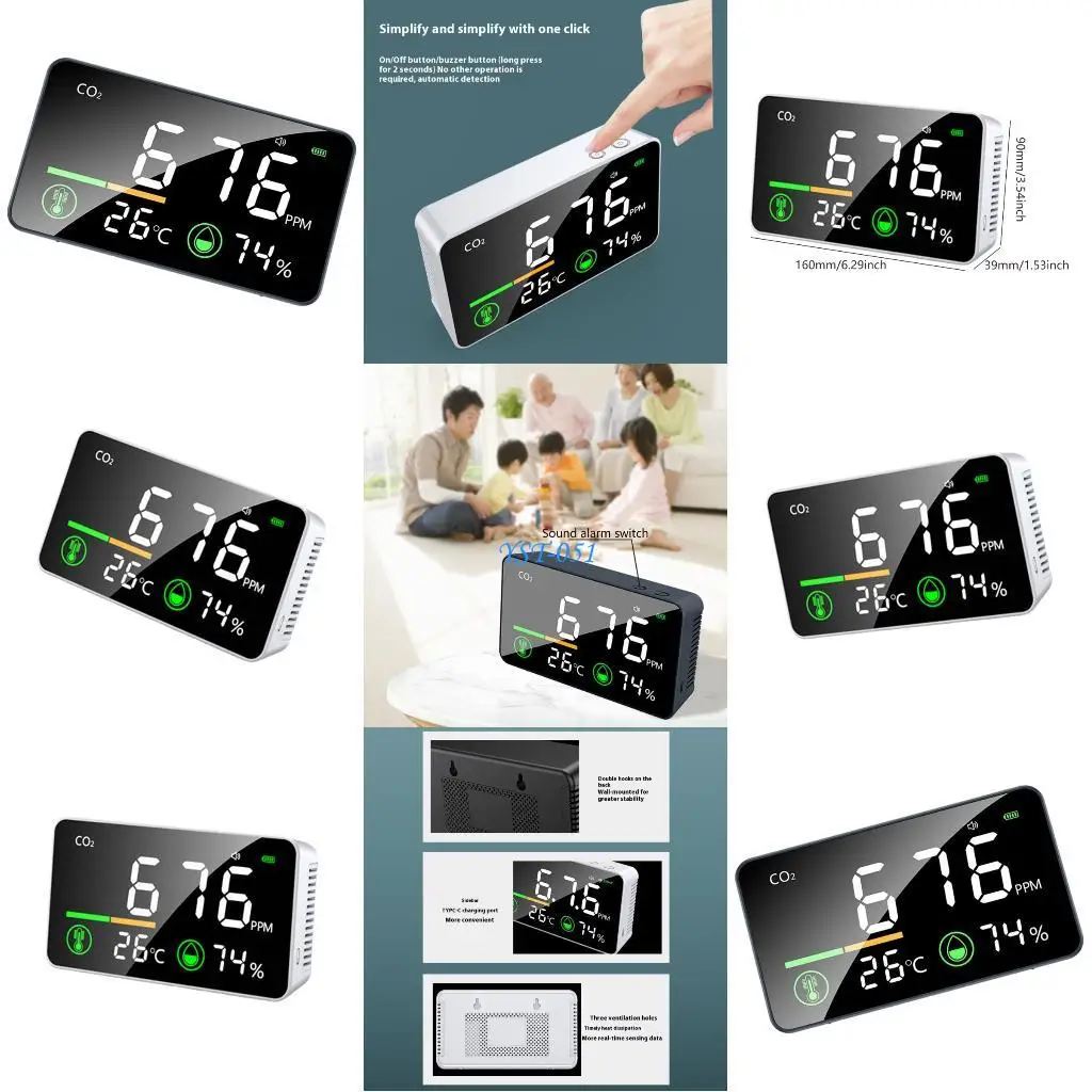 

E15A Advanced CO2 Sensors Easy Carry CO2 Monitor for Air Quality Trackings In Any Room