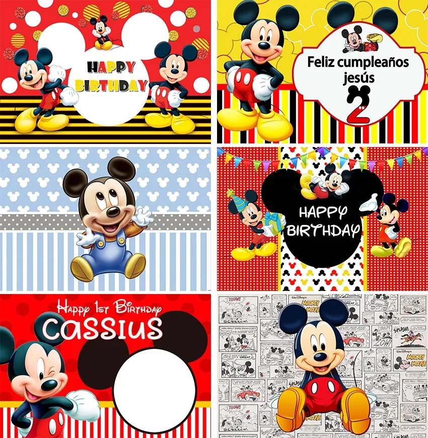 Disney Cartoons Mickey Mouse Blue Red Girl Boy Photography Background Photo Shootings Backdrop Baby Birthday Party Vinyl