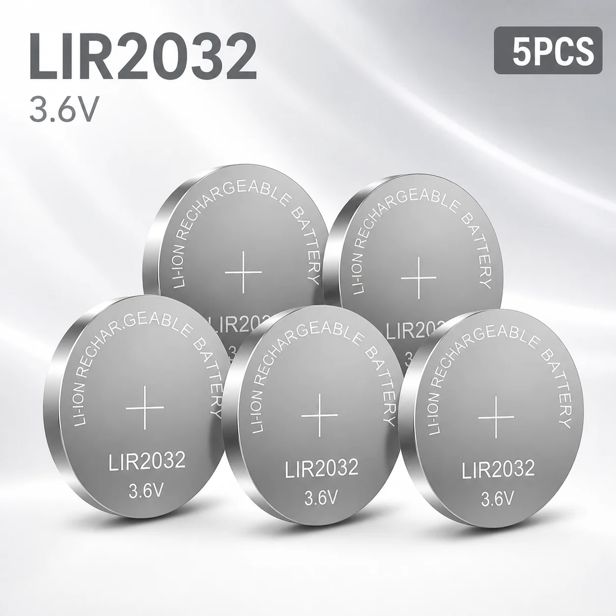 3.6V 40mAh LIR2032 Rechargeable Lithium Coin Button Cell Battery Replacement for Watch 2-50PCS Pack